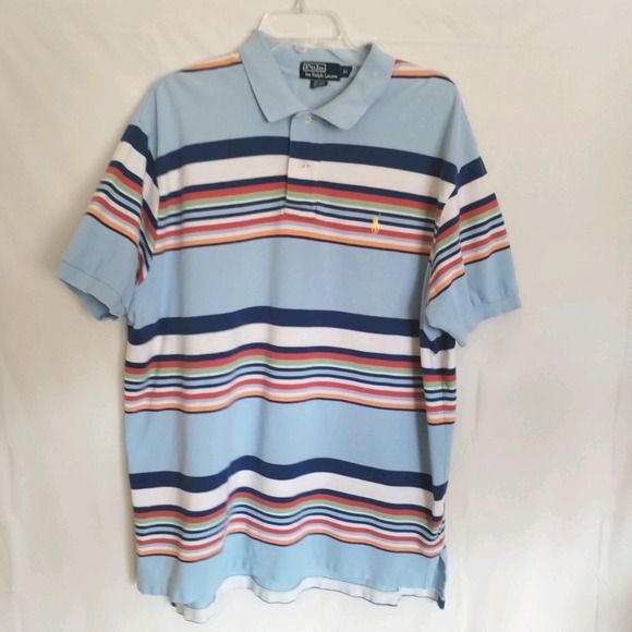 Polo Ralph Lauren Other - Polo Ralph Lauren Pique Polo Shirt XL Blue Horizontal Rugby Deck‎ Stripe Y2K